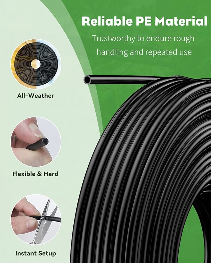 Pawfly 500 ft. 1/4 Drip Irrigation Tubing Black Distribution Tubing for Drip Irrigation System Polyethylene Drip Line Drip Irrigation Hose Tube for Quick-Connect Drip Irrigation Emitters