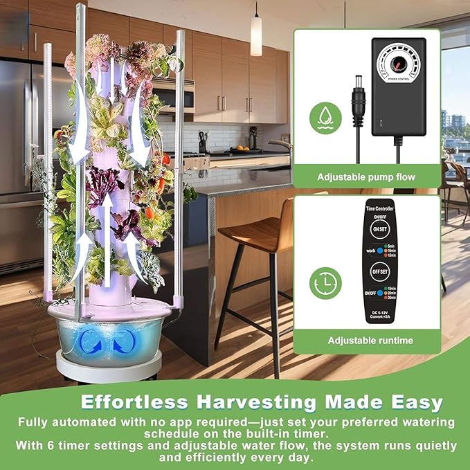 Hydroponic Growing Kit System with 4 LED Grow LightsHydroponics Tower Set 7 Layer 28 Pots Planter Vertical Hydro Tower Indoor Herb Garden Kit for Lettuce Veggies and Fresh Greens