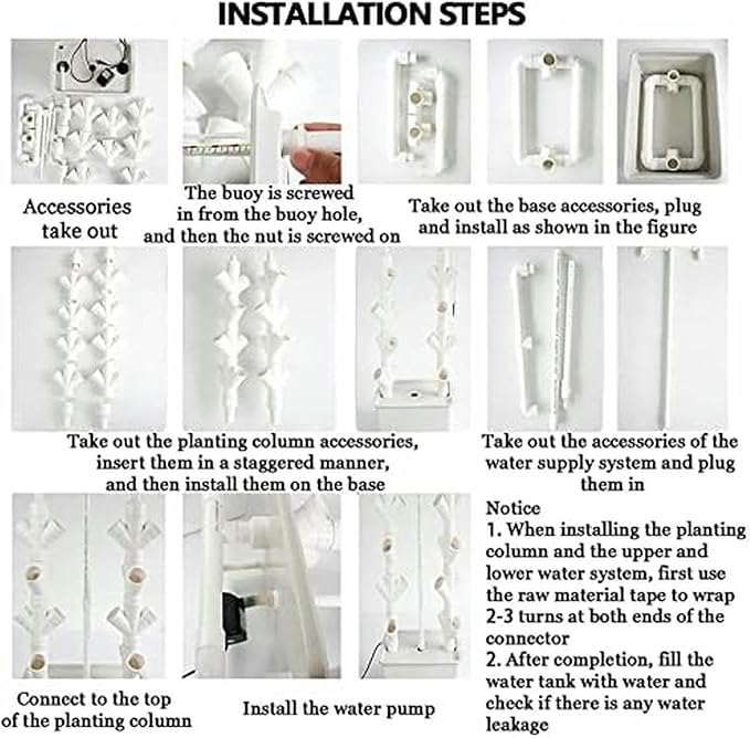 Hydroponics Tower Growing System Set 15 Floors 45 Holes Vertical Kit for Aquaponics and Hydroponic Gardening-*