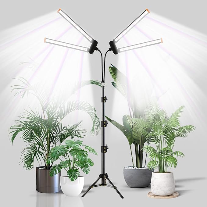 YEOLEH Floor Lamp Grow Light for Large Tall Plants Indoor 6000K White Full Spectrum Plant Growing Light with Red Blue LED Foldable Light Strip Dimmable &amp Timer Function Height 17-62‘’