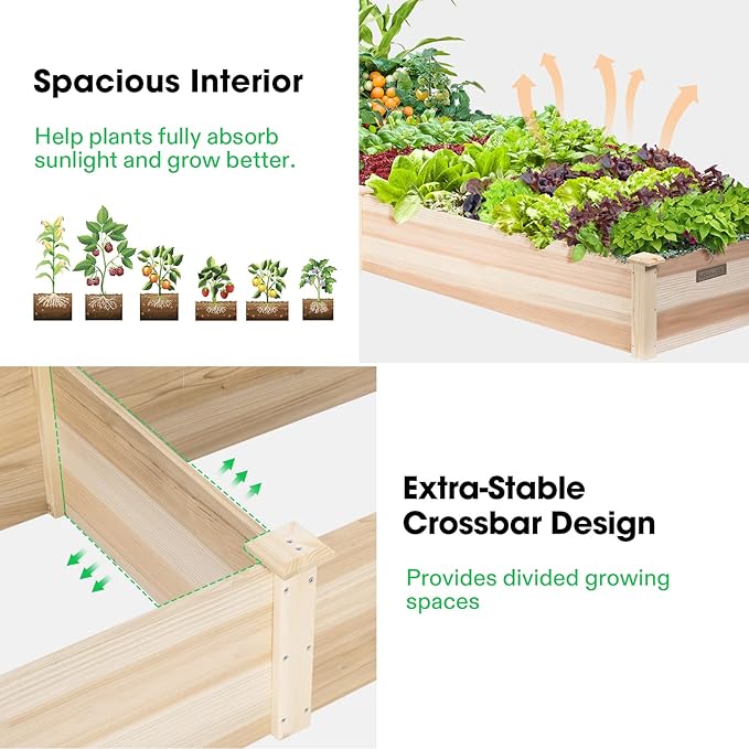 VIVOSUN 8×2Ft Wooden Raised Garden Bed 97 x 25 x 11 Inches Outdoor Wood Planter Box with Gloves and a Liner for Garden Patio Balcony Backyard and Outdoors (Pack of 2)