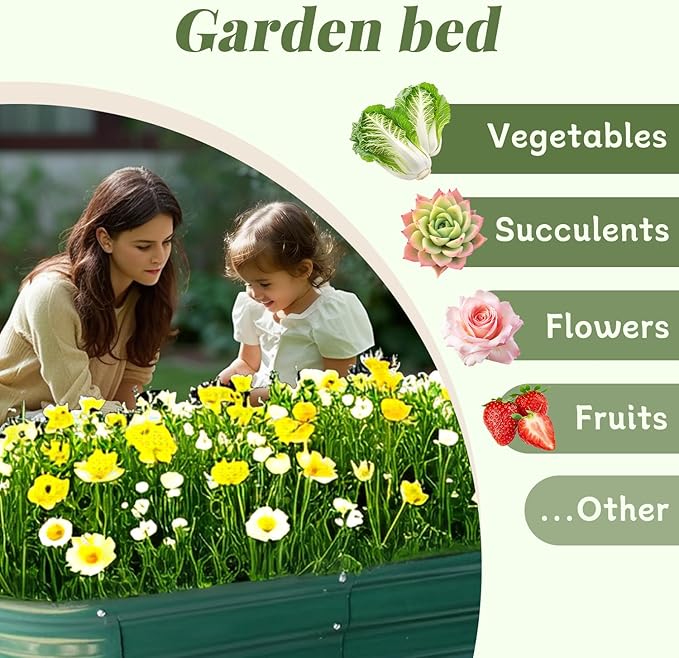 Raised Garden Bed Raised Beds for Gardening Outdoor for Vegetables and Flowers Ground Planter Box Galvanized Metal Planter Grow Garden Box4x2x1ft