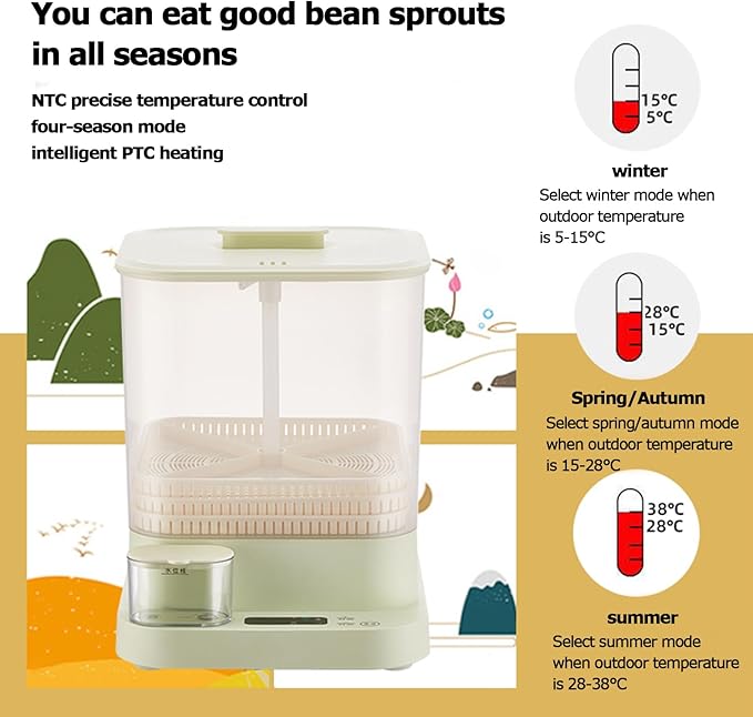 Automatic Sprouter Bean Growing Machine 3 Layers Home Smart Bean Sprout Machine with LED Display Time and 1.5L Water Tank 360° Automatic Spray 4 seaso