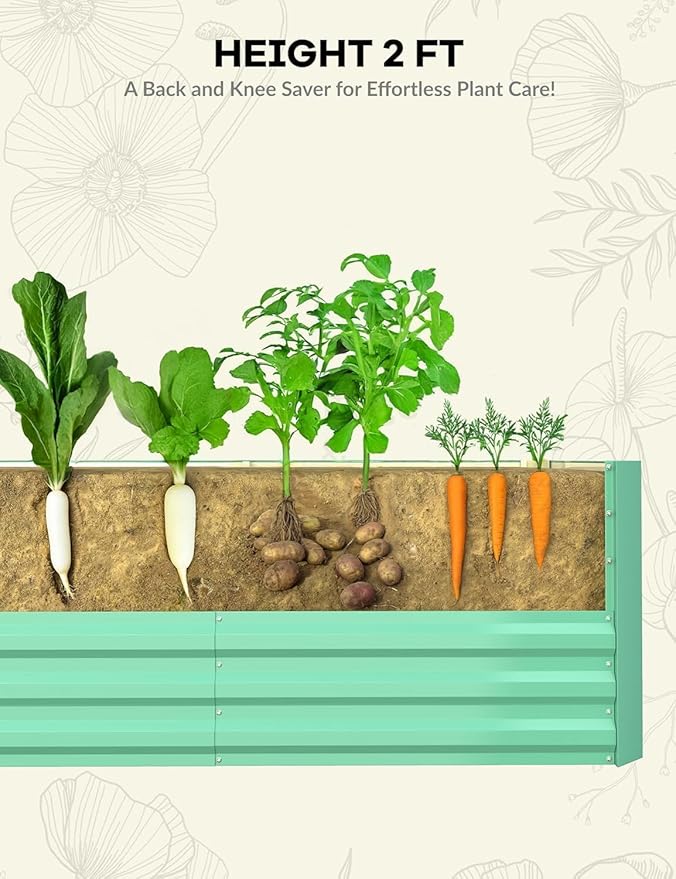 Raised Garden Bed 6x3x2ft Galvanized Raised Garden Bed Metal Deep Raised Beds for Gardening Large Outdoor Garden Bed 24 Height Green