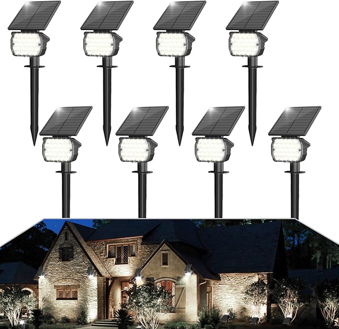 VOLISUN Solar Spotlight Outdoor IP67 Waterproof Solar Landscape Spot LightsUplights for Yard Garden Pathway - 8 Pack (Cool White) 27 LED 3 Lighting Modes