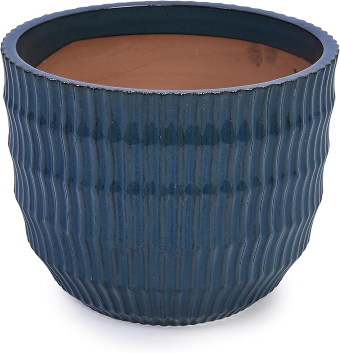 Handmade Navy Blue Ceramic Planter Set of 4 (5.31 to 14.17) IndoorOutdoor Flower Pots for Orchids Succulents by Window Couchside Breathable Textured Clay with Drainage