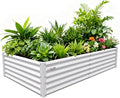A ANLEOLIFE 6X3X1.5 ft Galvanized Raised Garden Beds Outdoor Rectangular Metal Planter Box for Planting Vegetables Flowers Herb Anti-Rust &amp Easy-Setup Antique White