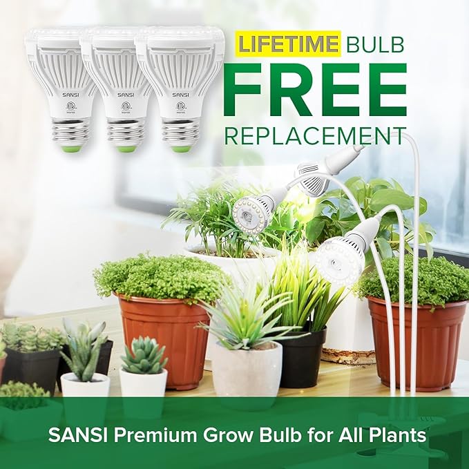 SANSI LED Grow Lights for Indoor Plants 450W Full Spectrum Clip-on Gooseneck Grow Light with Ceramic Tech.30W Plant Light with Optical Lens Lifetime Free Bulbs Replacement White No Timer