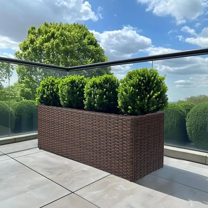 LEWIS&ampWAYNE Large Rectangular Block Planter Box Handmade Wicker Tall Planters for Outdoor Plants with Removable Liners Modern Planter for Indoor Outdoor Patio Deck - Brown 36''x12''x16''