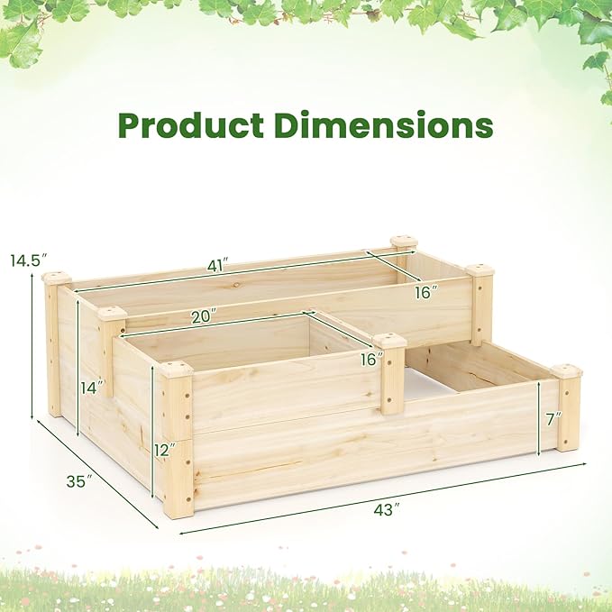 Giantex Raised Garden Bed Wood Planter Box for Vegetables Flowers Fruit Herb Easy Assembly Garden Box Container for Backyard Patio Balcony (43 Lx35 Wx14.5 H)