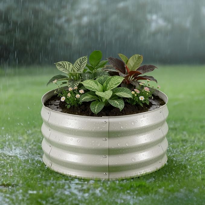 VEVOR 3 Pcs 2x2x1ft Round Raised Garden Bed Kit Outdoor Metal Galvanized Raised Beds for Gardening Vegetables Easy Assembly Garden Planter Box for Flowers Fruits