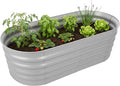 Relaxdays Raised Bed Galvanised Metal Flowers Plants &amp Vegetables H45 x W150 x D60 cm Oval Plant Bed Light Grey
