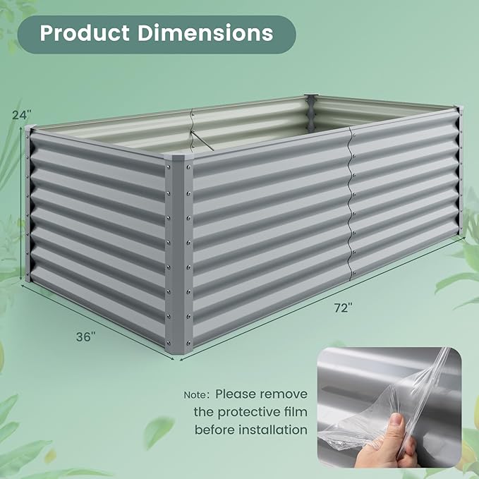 2 Pieces Raised Garden Beds Metal Garden Planter with Open Bottom Sprayed Plate &amp Thickened Corner Protectors Outdoor Planter Box for Vegetables Flowers &amp Herbs (Gray)