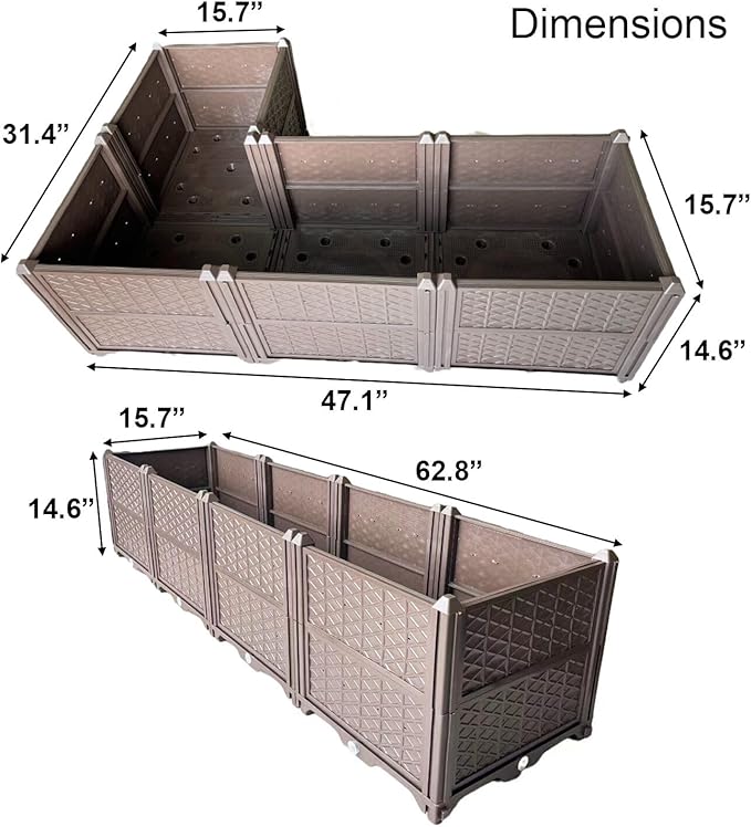 Rectangular Raised Garden Bed Kit Indoor Outdoor Plastic Planter Grow Box for Fresh Vegetables Herbs Flowers Succulents Brown