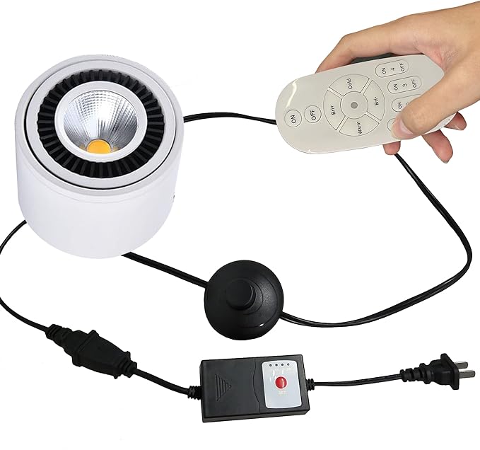 Remote Control Spotlight with Smart Plug Timer Uplight 7W COB LED Dimmable Floor Mounted Wall Accent Lamp Black Foot Pedal Switch Cord Flexibly Rotatable Rotating Decorative for Plants