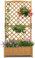 Wooden Planter Box with Trellis 71” Freestanding Garden Planter w/Lattice Panel &amp Drainage Holes Indoor &amp Outdoor Raised Garden Bed with Trellis for Vine Climbing Plants (1)