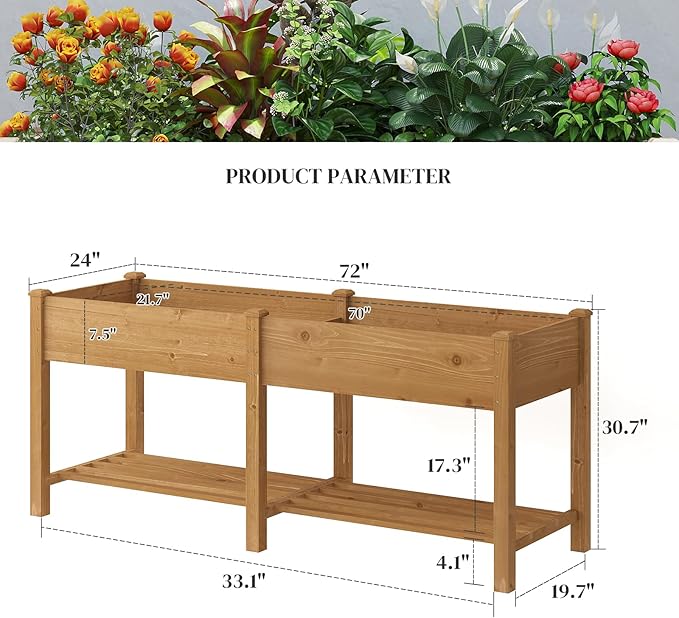 Wooden Raised Garden Bed Planter Box with Legs Garden Planter with Divider Bag for Backyard Patio Balcony Planter Stand Box for Herbs and Vegetables (Brown-L)