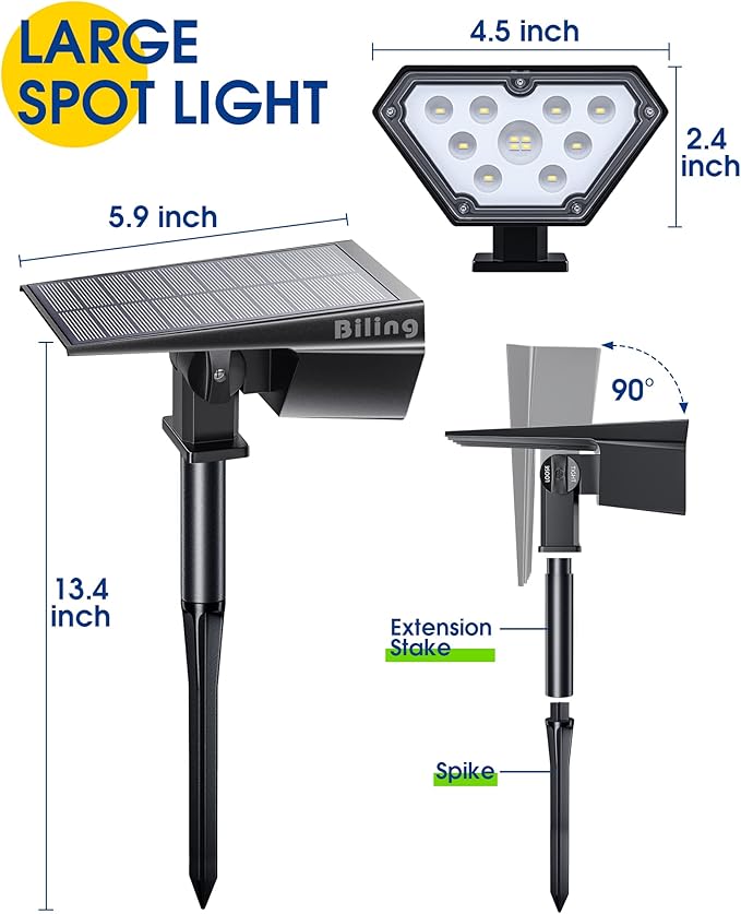 Biling Solar Spot Lights Outdoor Bright 700 Lumen Solar Outdoor Lights IP67 Waterproof Adjustable Landscape Lights for Patio Pathway Yard Garden Driveway Pool - Warm White(10 Pack)