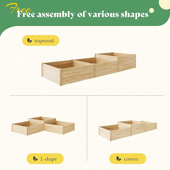 SPECRAFT 2-Tier Raised Garden Bed 23-Inch Deep Fir Wood Planter Box with Mortise &amp Tenon Structure 3-Section Open Base for Vegetable Flowers &amp Herb for Backyard Garden Patio 142 x 49 x