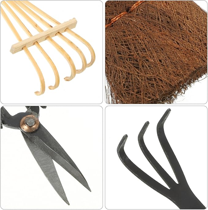 5pcs Bonsai Pruning Shears and Gardening Rake Tool Set for Plant Care Sturdy Hand Tools for Soil Cultivating and Bonsai Maintenance