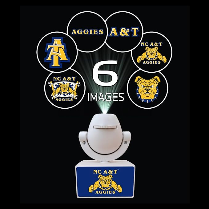Sporticulture NCAA American Football NC A&ampT Aggies - Adjustable Led Mini Spotlight Projector with 6 Team Logo Designs - Portable &amp Rechargeable Spotlight - Battery-Operated - 4.375” x 3.125”