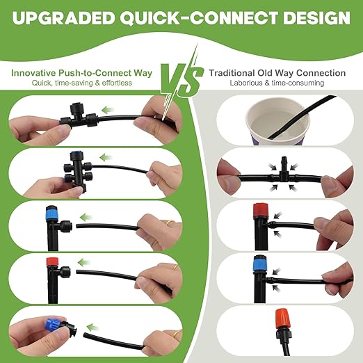 Snowtaros 240FT Quick-Connect Drip Irrigation System Automatic Garden Watering System Kit with 1/2 &amp 1/4 Fast-Lock Fittings Adjustable Sprinklers for Raised Beds Garden Greenhouse Lawn