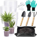 83 Pcs Garden Supplies Tools Kit 5/6/7 Inch Clear Plastic Plant Pots with Transplanting Mat Trowel Cultivator Rake Set Label &amp Glove Succulent Tools Gift for Plant Lovers Accessory