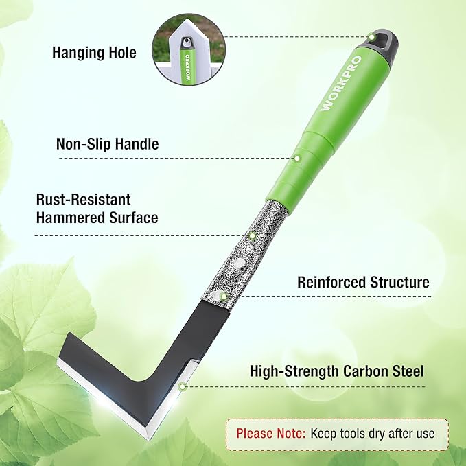 WORKPRO 6-Piece Garden Tool Set Heavy Duty Gardening Hand Tools with Soft Rubber Handle Including Trowel Rakes 2-in-1 Hoe and Crack Weeder Ideal Gardening Gifts for Men and Women