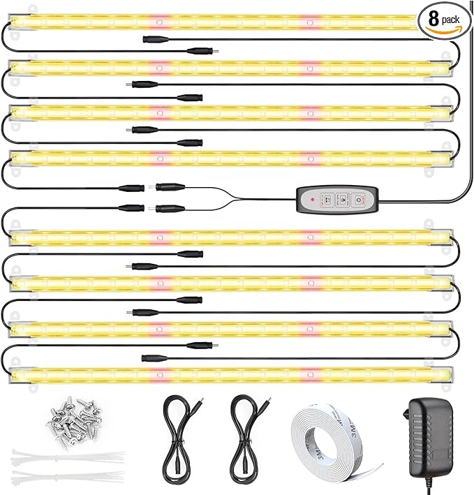 LED Grow Light for Indoor Plants Grow Lights 80W Full Spectrum 4 Dimmable Levels Sunlike Grow Lamp Auto On/Off 3/6/12H Timer Grow Light Strips for Flower Succulent Hydroponics Greenhouse 8 Pack