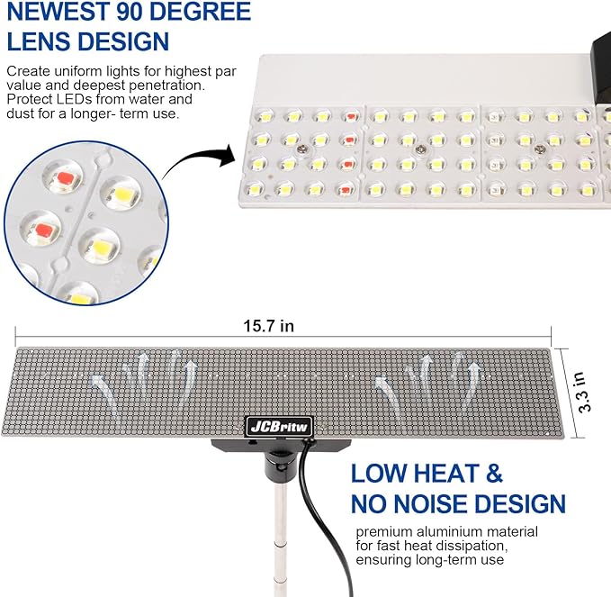 JCBritw 60W LED Grow Light on Stand for Indoor Plants Desktop Plant Growing Lamp Full Spectrum with IR 90 Degree Lens Tabletop Plant Light for Seed Starting Seedlings Veg Fruits and Flower