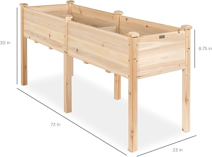 Best Choice Products 72x24x30in Raised Garden Bed Elevated Wood Planter Box Stand for Backyard Patio Balcony w/Divider Panel 6 Legs 300lb Capacity - Natural