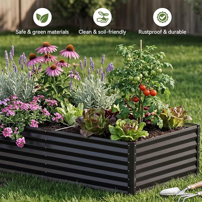 COMHOMA Galvanized Raised Garden BedLarge Metal Planter Box for Outdoor VegetablesCorrugated Steel Herbed Plants ContainerExtra Deep Gardeners Kits with Open Bottom (1 6x3x2FT)
