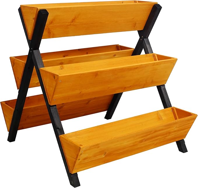 3-Tier Wooden Vertical Raised Garden Bed with Legs - Brown Planter Kit for Flowers Herbs Vegetables