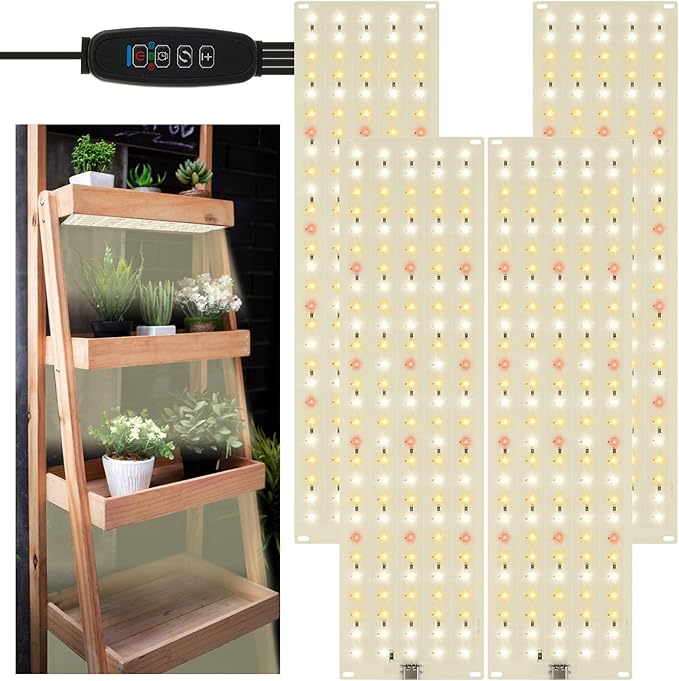 4Pcs Ultra-Thin Panel Grow Lights 20W Grow Light with 24H Cycle and 3H/9H/12H Timer Spectrum of 380nm-780nm with a DC Plug 50000 Hours Adjustable Brightness for Cabinet (4 Pcs)