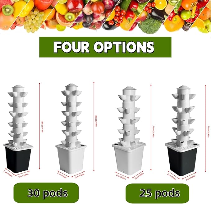 Tower Garden Hydroponic Growing System 30 Pods Vertical Garden Growing Rack Indoor Smart Garden Kit with Pump &amp Movable Tank Auto Timer Black