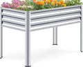 KING BIRD Large Raised Garden Bed with Legs Galvanized Elevated Planter Box 48×24×32 in for Backyard Patio Balcony 400lb Capacity Silver
