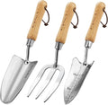 Berry&ampBird Garden Tool Set- 3PCS Stainless Steel Gardening Tool Sets with Wooden Handle Trowel Weeding Fork &amp Digging Shovel Hand Tool Kit for Planting Ideal Gardening Gift for Women &amp Me