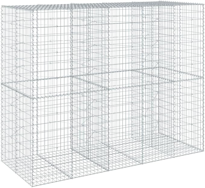 Gabion Basket with Cover 98.4 x 39.4 x 78.7 Galvanized Iron Metal Garden Bed Outdoor Raised Planter for Landscaping and Garden Use