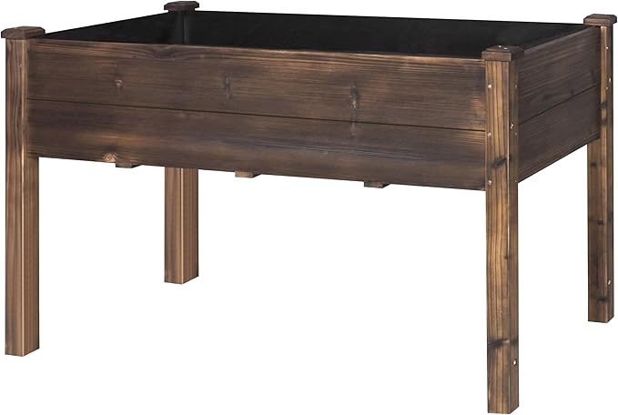 48x24x30 in Raised Garden Bed with Legs Outdoor Elevated Wood Planted Box with Liner &amp Drainage Hole for Vegetable Flower Backyard and Patio Rustic