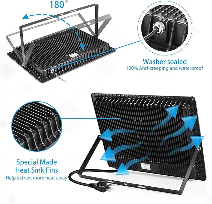 2 Pack 500W LED Flood Light Outdoor2750W Equivalent Super Bright FloodLight with Plug58600LM 5000K Daylight White IP66 Waterproof Commercial Lighting for Sports FieldsCountsArenaStadium