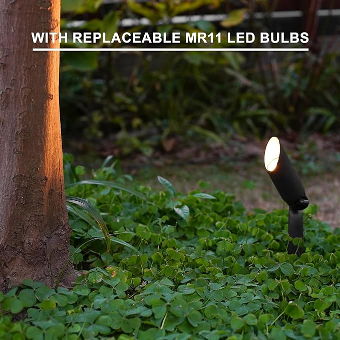 GOODSMANN Landscape Lighting 12V AC Spotlights 4PK 3W LED Landscape Light 100 Lumens Spot Lights MR11 Replaceable Bulb 2900K Tree Lights Garden Up Light Hardwired Lighting Cable Connectors
