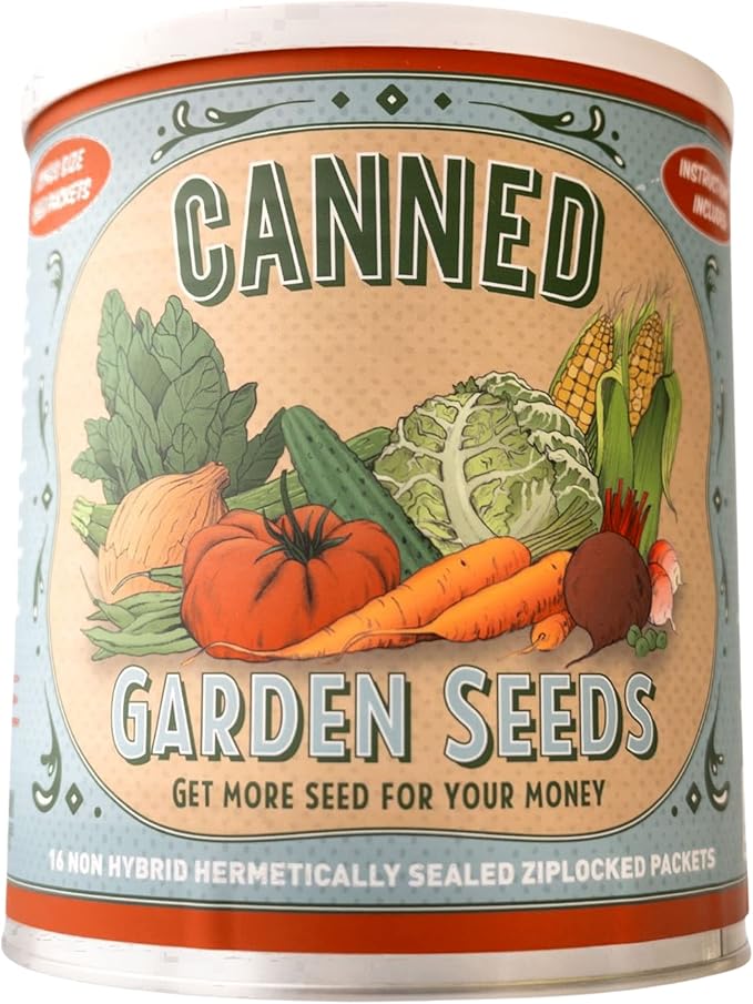 Mountain Valley Seed Company Vegetable Garden Can 50000+ Seeds 16 Varieties for Long Term Storage Emergency Supply Survival Include Tomato Pepper Squash Cucumber Lettuce Carrot &amp More