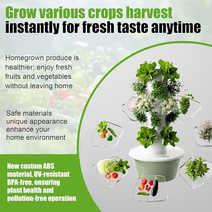 Vertical Garden Tower Aeroponic Tower Hydroponic 36-Site Indoor Smart Garden System with Self-Watering Pump for Vegetables Fruits Herbs(5th Floor)