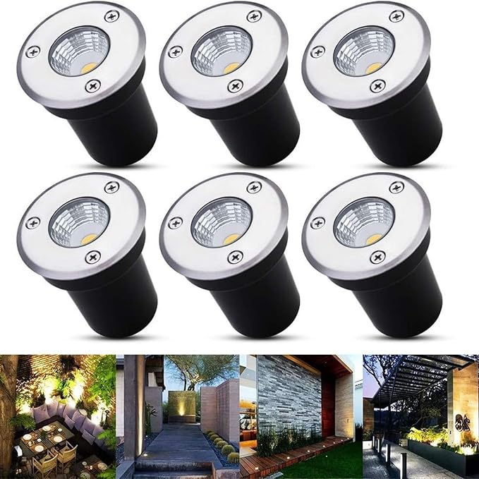 6PCS Ground LED Landscape Lights - 3W Outdoor Recessed Spot Light IP67 Waterproof Garden Buried Lights DC 12V-24V Round Stainless Steel LED Ground Floodlight(Warm White3W(DC24V))