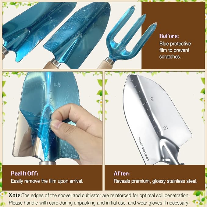 Gardening Tools 9-Piece Heavy-Duty Garden Tools Set Stainless Steel Garden Hand Tools with Purple Floral Tote Bag and Repotting Mat Garden Supplies Kit Gifts for Women