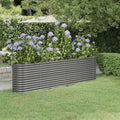 Garden Raised Bed Grey Powder-Coated Steel Large Oval Planter Durable Outdoor Garden Bed for Vegetables Flowers Herbs 102.4x15.7x26.8 Inch