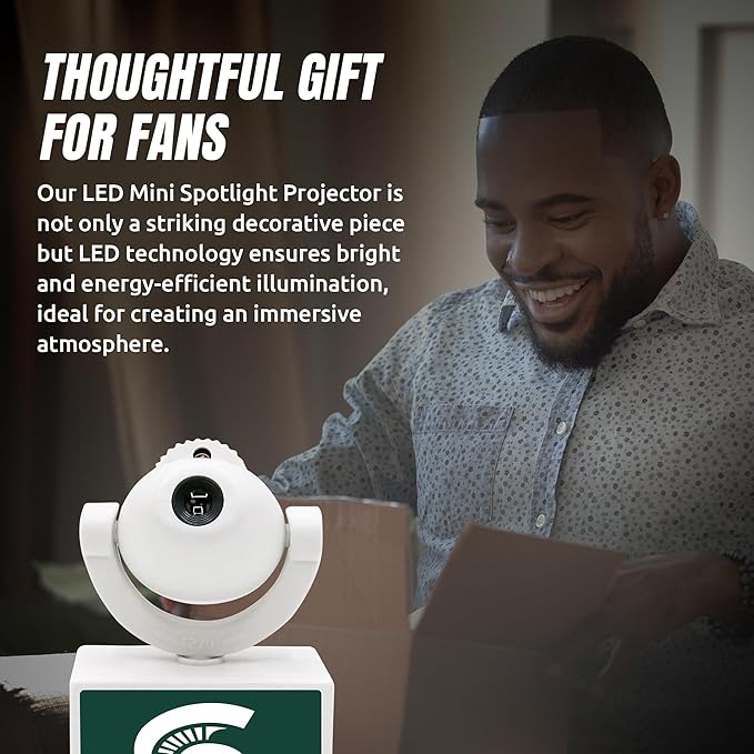 Sporticulture NCAA American Football Michigan State Spartans - Adjustable Led Mini Spotlight Projector with 6 Team Logo Designs - Portable &amp Rechargeable Spotlight - Battery-Operated - 4.37” x 3.1