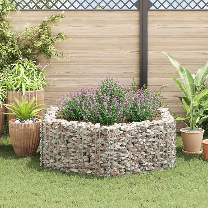 Galvanized Steel Gabion Planter for Outdoor Gardening - Large Metal Box for Flower Vegetable and Herb Beds 63x55.1x19.7