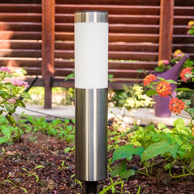 Solar Lawn Light LEDs Stainless Steel Landscape Stick Lamp with Ground Plug for Outdoor Garden Patio Pathway Lighting