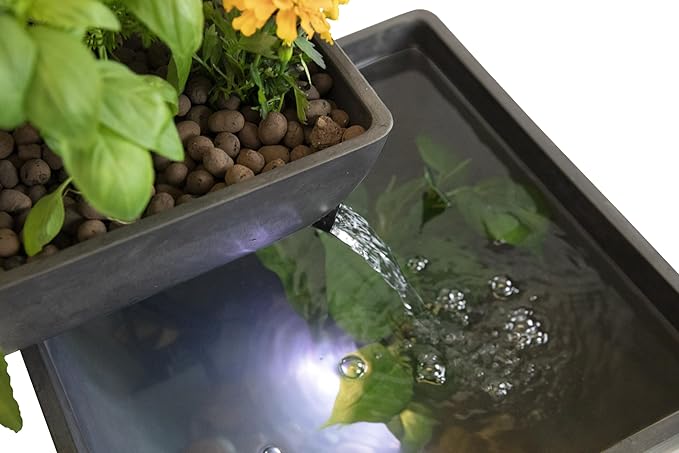 AquaSprouts Fountain: Hydroponic Aquaponic Water Garden Kit Charcoal 8 Gallons
